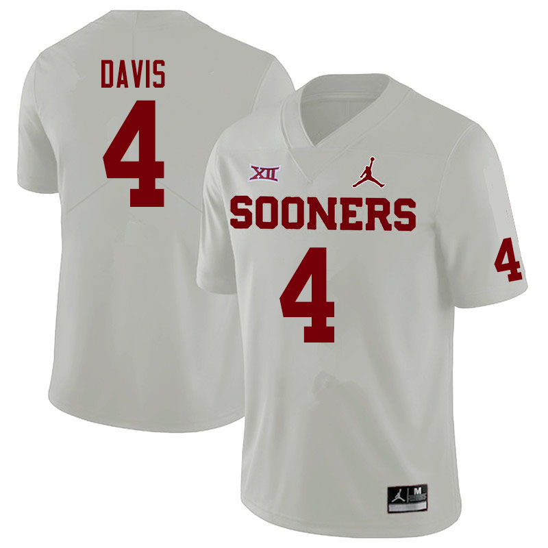 Oklahoma Sooners #4 Jaden Davis College Football Jerseys Sale-White